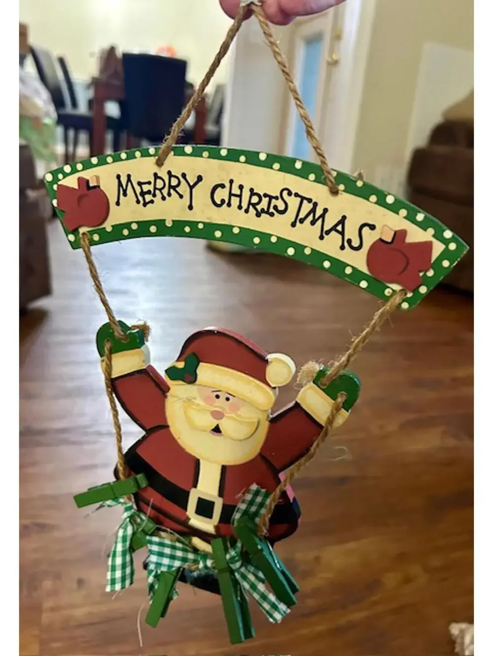 Vintage Wooden Merry Christmas Santa Hanging Decoration